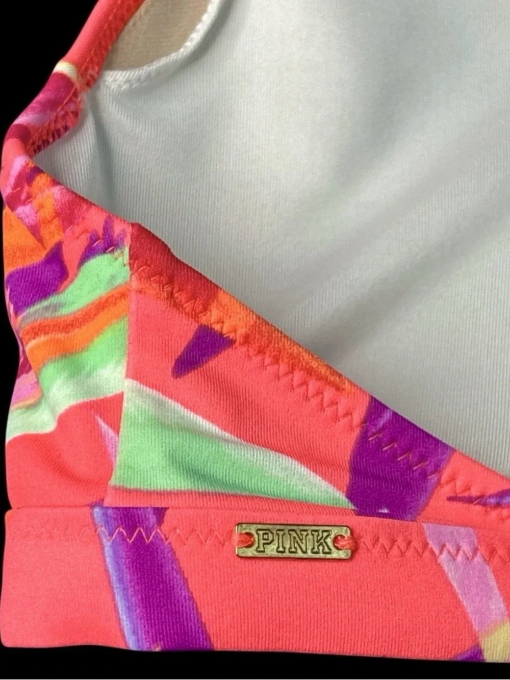 Victoria’s Secret PINK Bikini Halter Top Sz S Neon Bright Festival Y2K Bralette - Picture 8 of 12